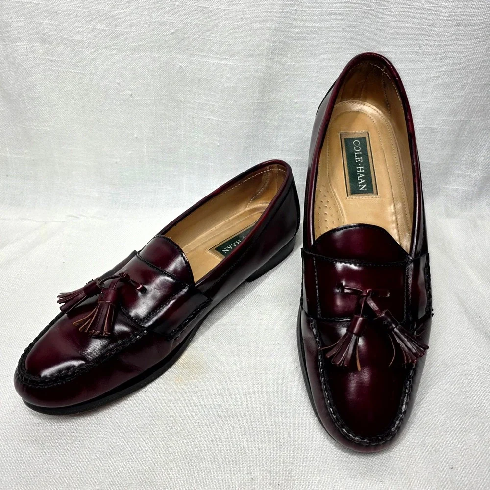 Cole Haan Tassel Loafers Mens 11 B Burgundy Leather Dress Shoes Business‎ Casual